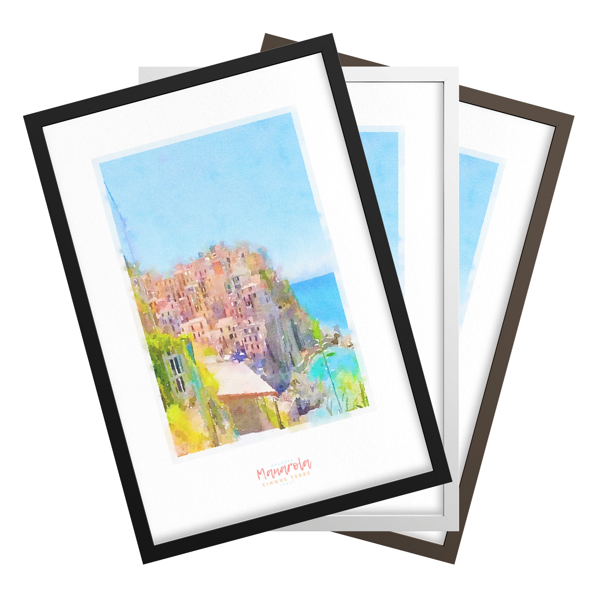 Framed print showing a view of cliffside village Manarola - large series 