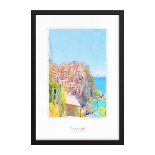 Framed print showing a view of cliffside village Manarola - large series 