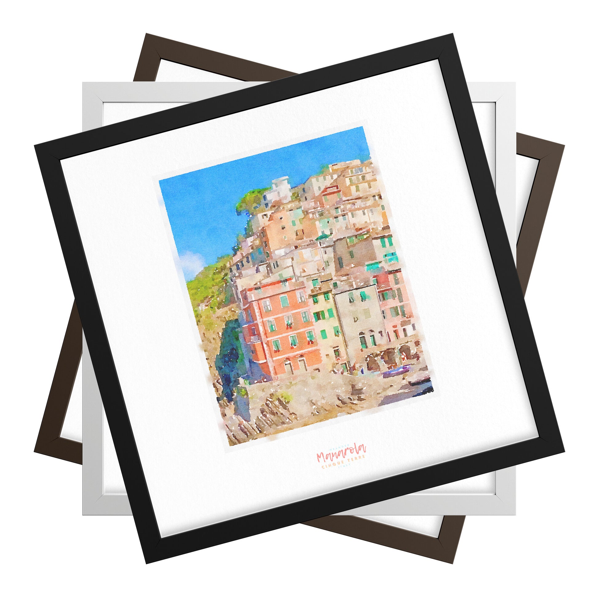 Framed print showing a view of cliffside village Manarola - large series 