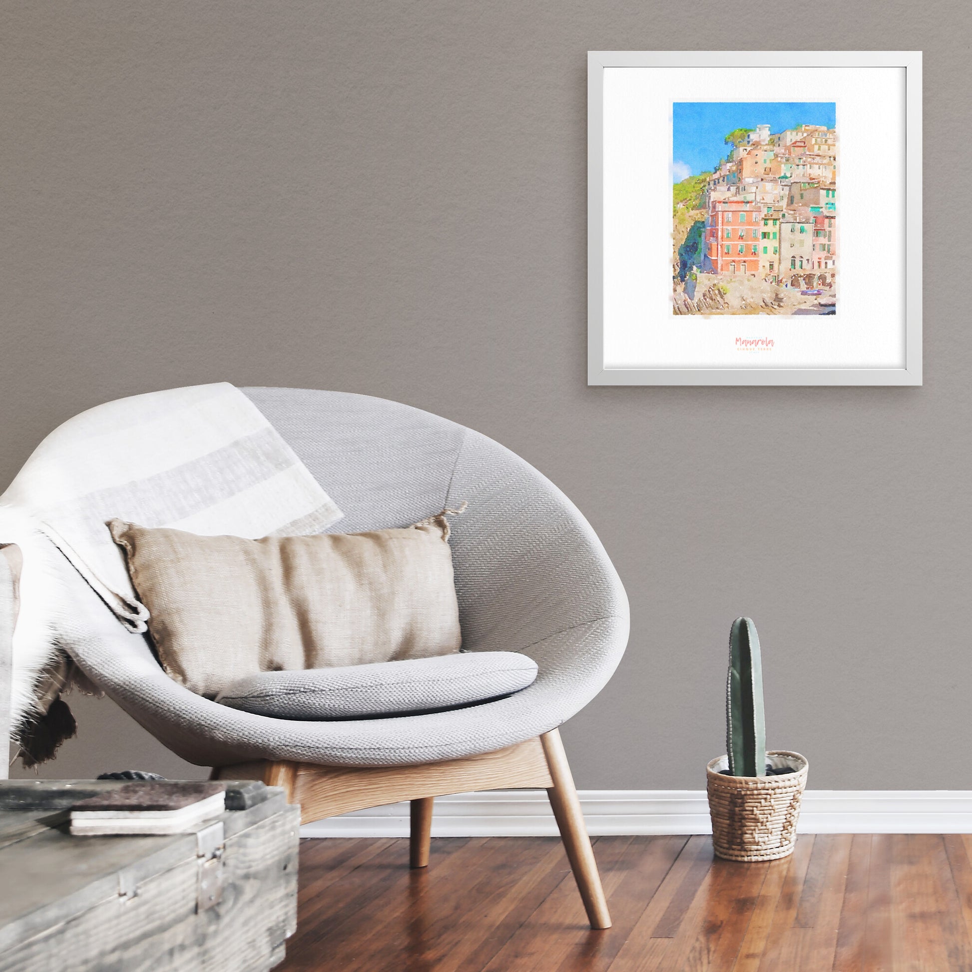 Framed print showing a view of cliffside village Manarola - large series 