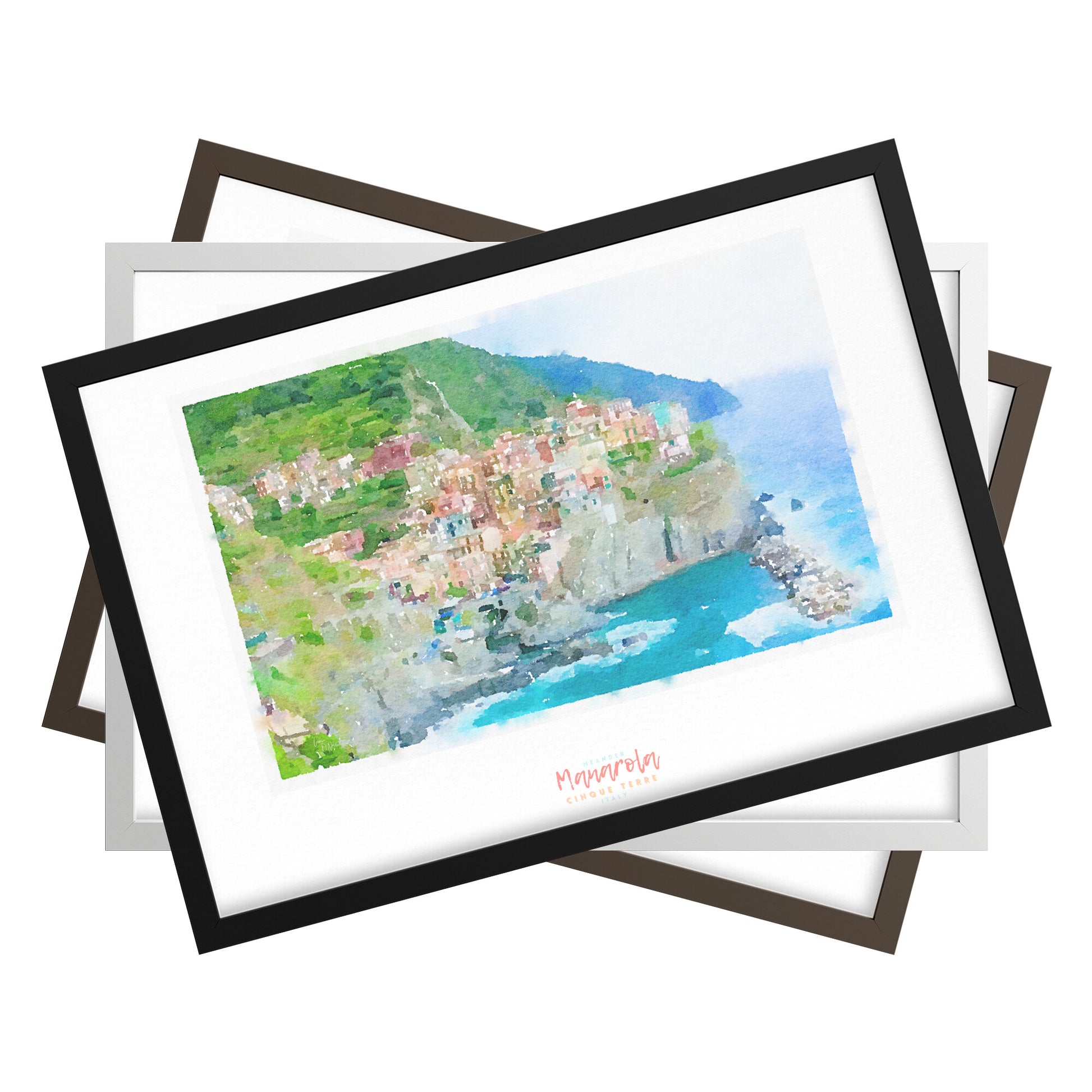 Framed print showing a view of cliffside village Manarola - large series 