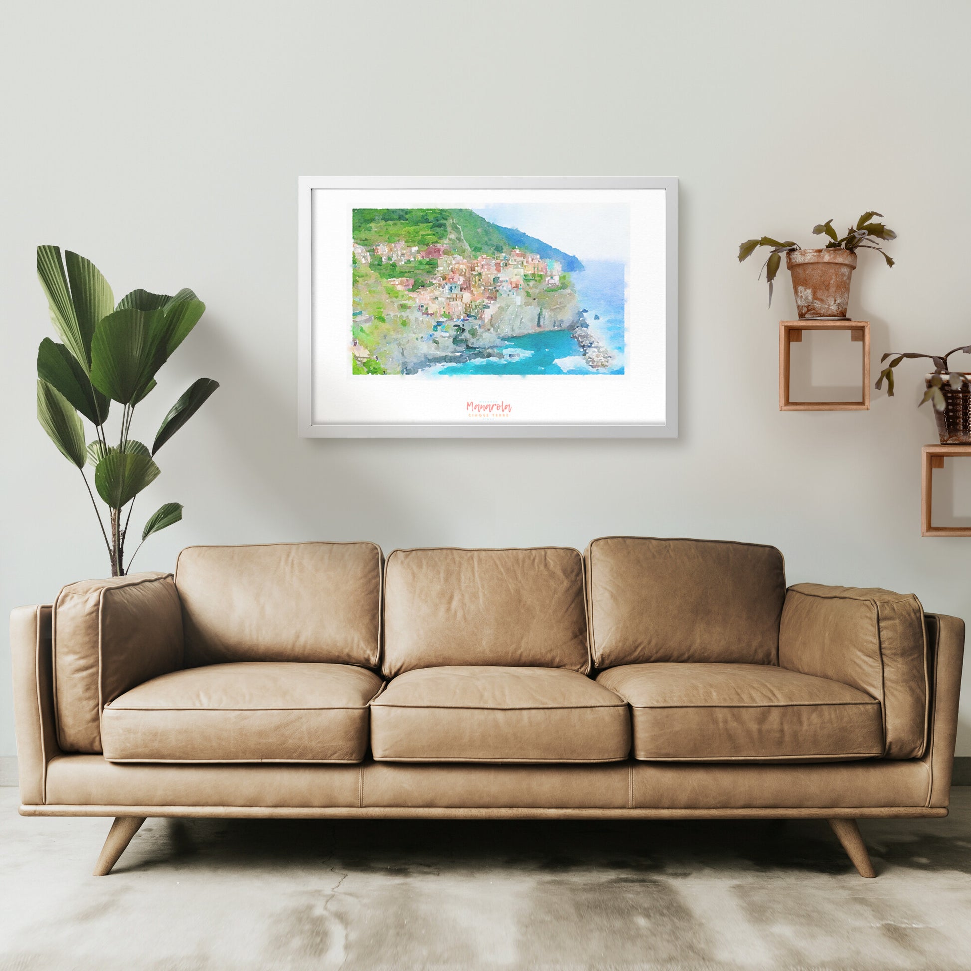 Framed print showing a view of cliffside village Manarola - large series 
