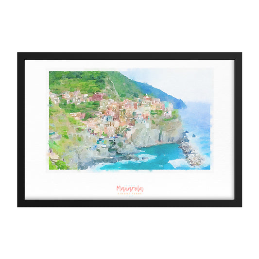 Framed print showing a view of cliffside village Manarola - large series 