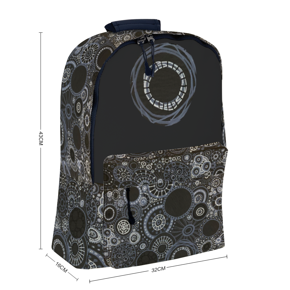 Dimension Sturdy backpack with many decorated panels with monotone design