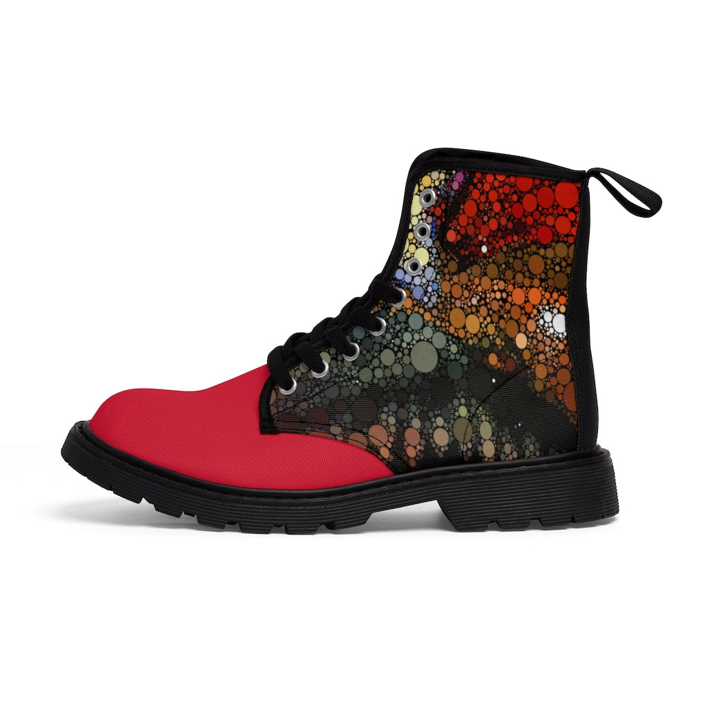 Festival boots with explosive dot pattern sides and red toe