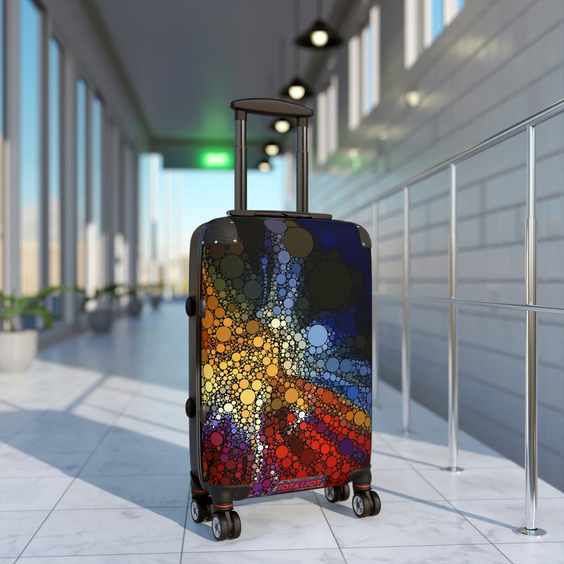 Airport scene Wheeled small suitcase / Carry on luggage with an enigmatic explosion design