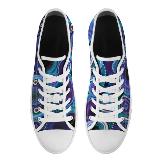 Sneakers with deep purple and blue design and white details