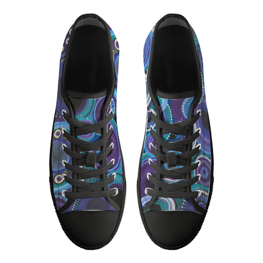 Sneakers with deep purple and blue design and black details