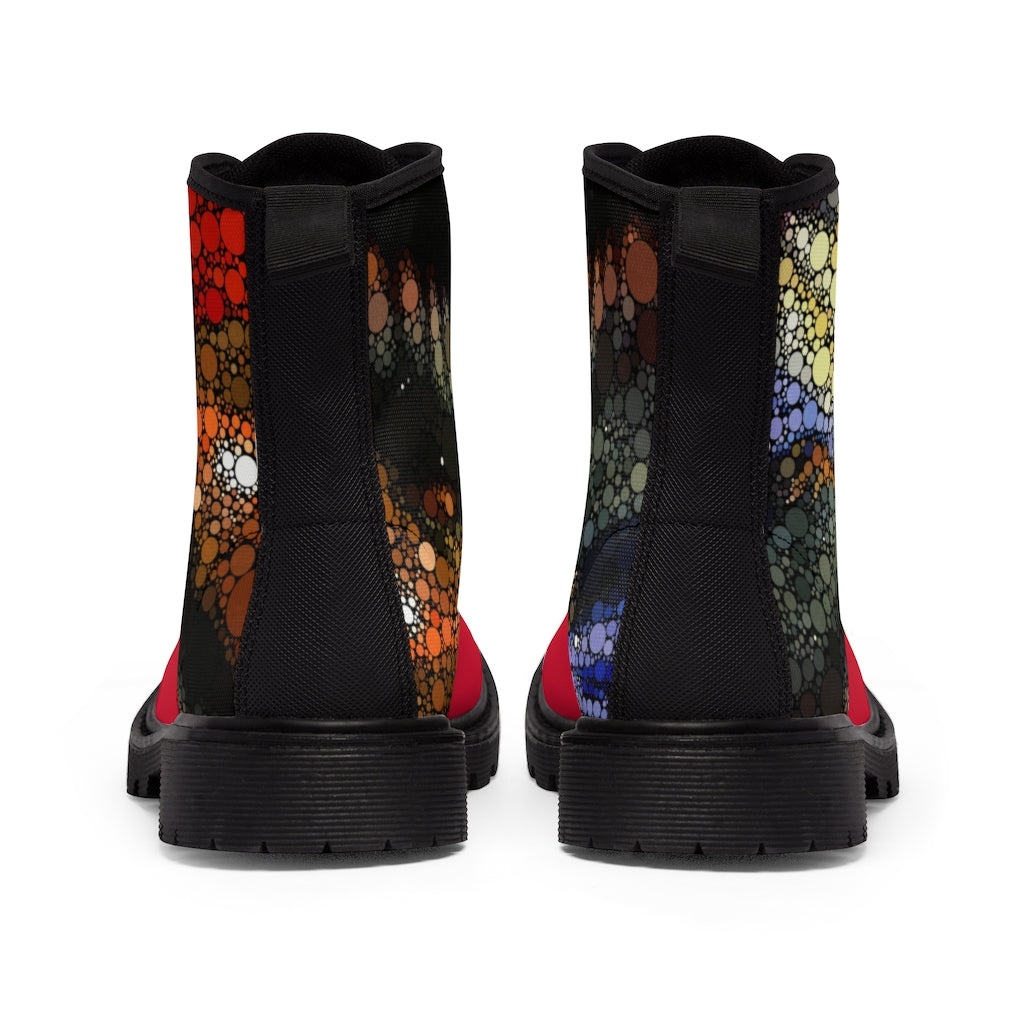 Back Festival boots with explosive dot pattern sides and red toe