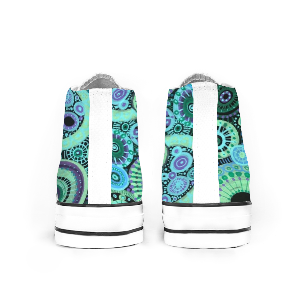 Gymboots Sneakers with intricate pattern of interlocked circles in a teal purple colour scheme