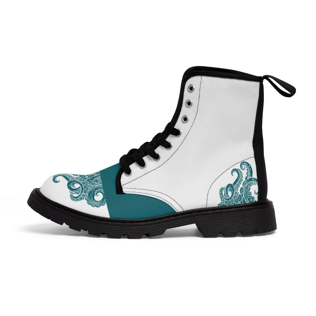 Festival boots with creepy tentacles over heel and toe against plain backgroundo