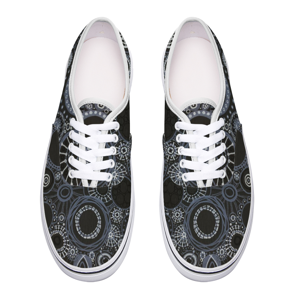 Top Sneakers with intricately decorated design all-over in greys and blacks