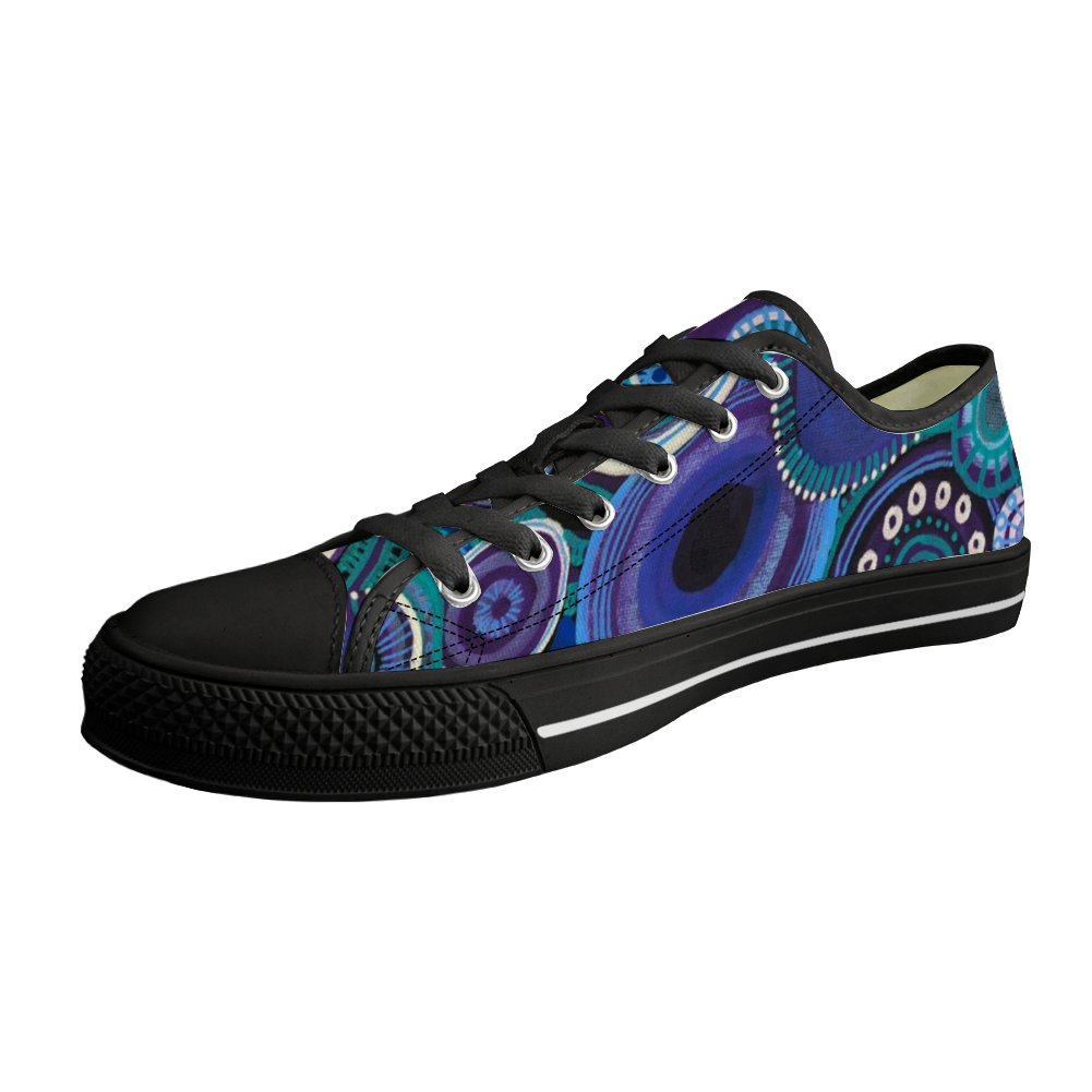 Sneakers with deep purple and blue design and black details