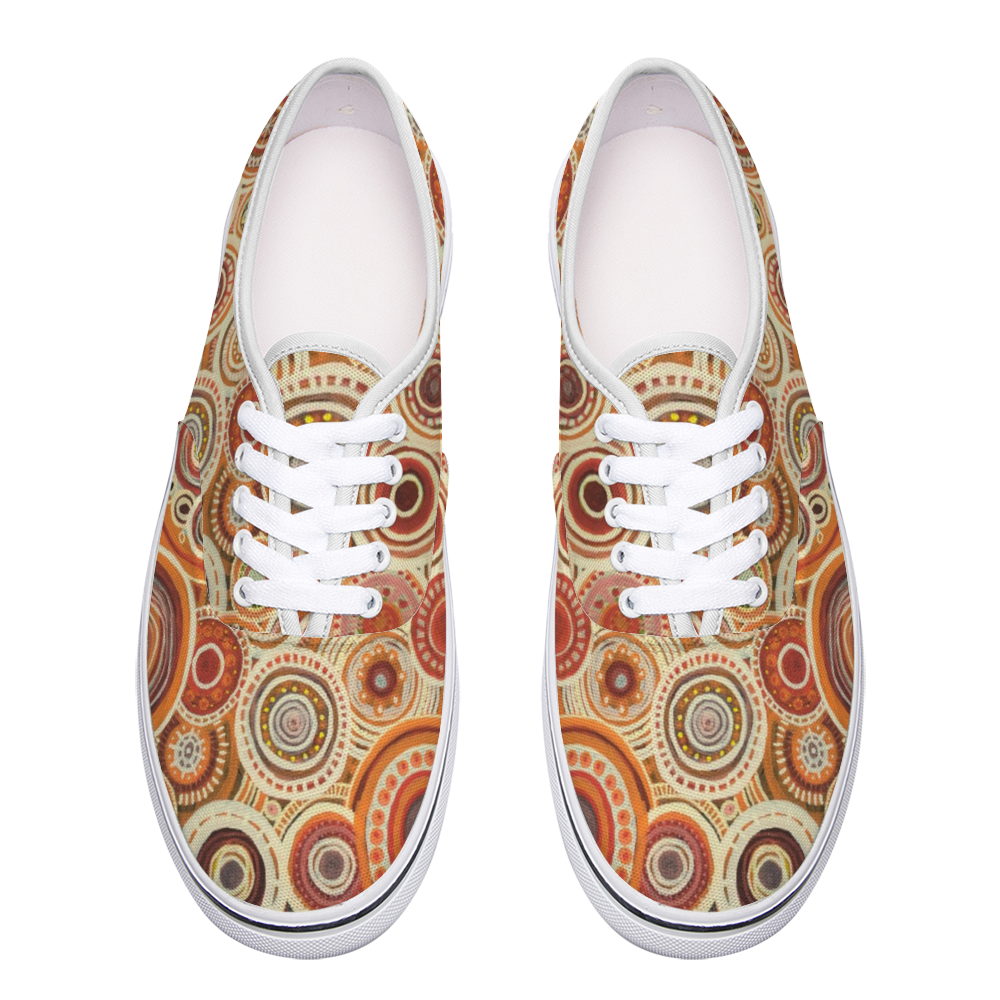 Top Sneakers with intricate pattern of interlocked circles in a ginger colour scheme