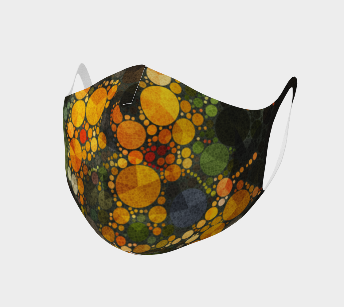 Mask with petal pattern of facets of gold yellow and greene