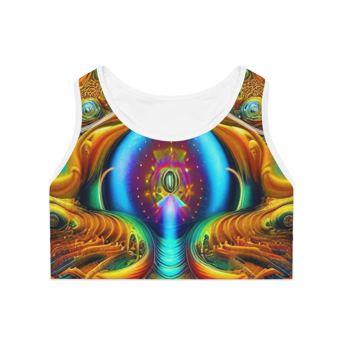 Cosmic psychodelic pattern on exercise bra