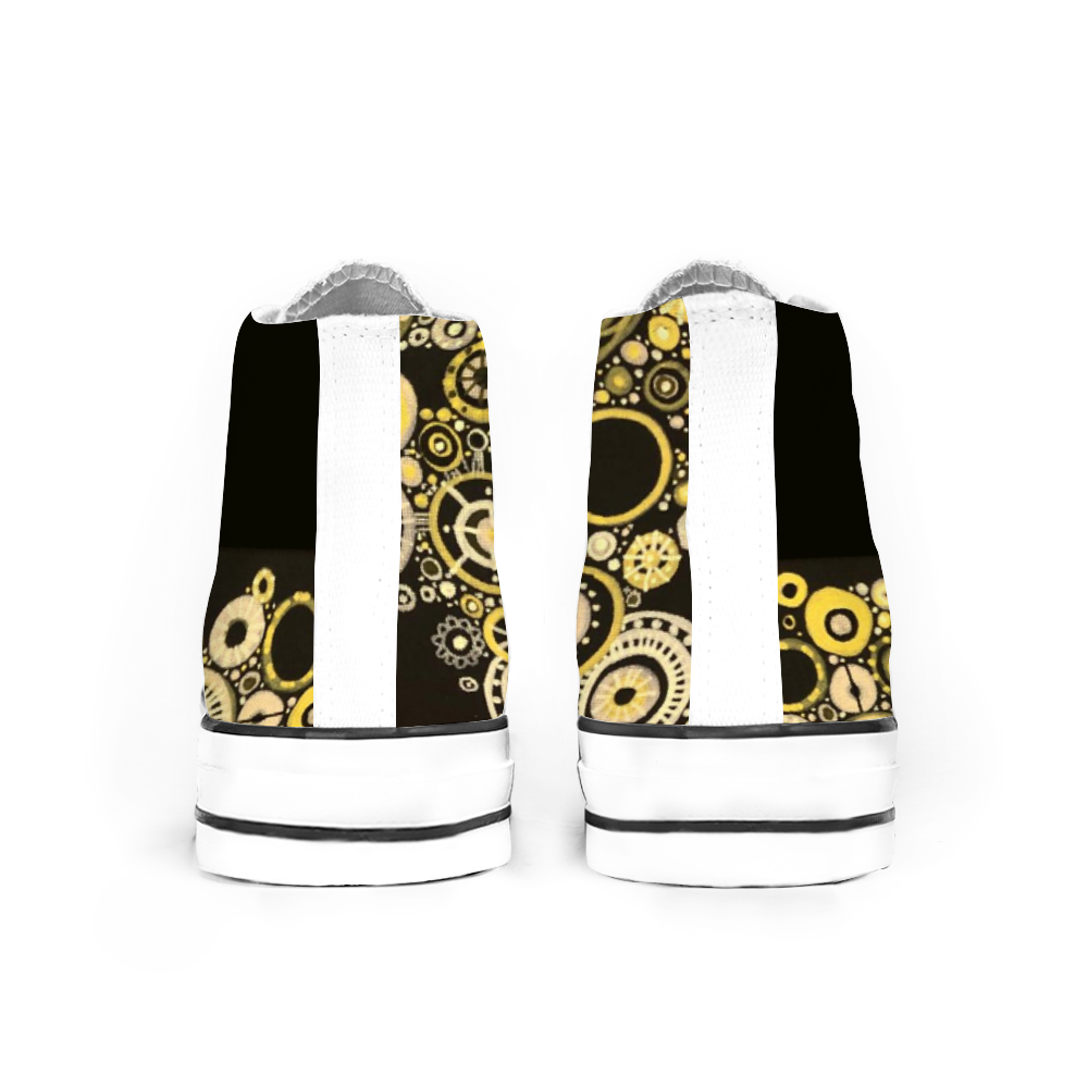 Back Gymboots Sneakers with sunshine and bumblebee tones with a black tongue