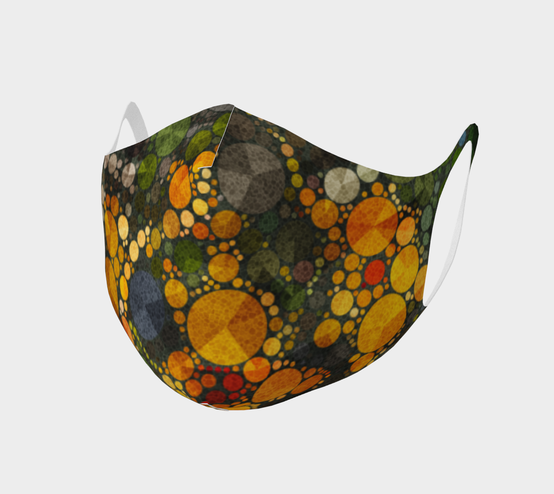 Mask with petal pattern of facets of gold yellow and greene